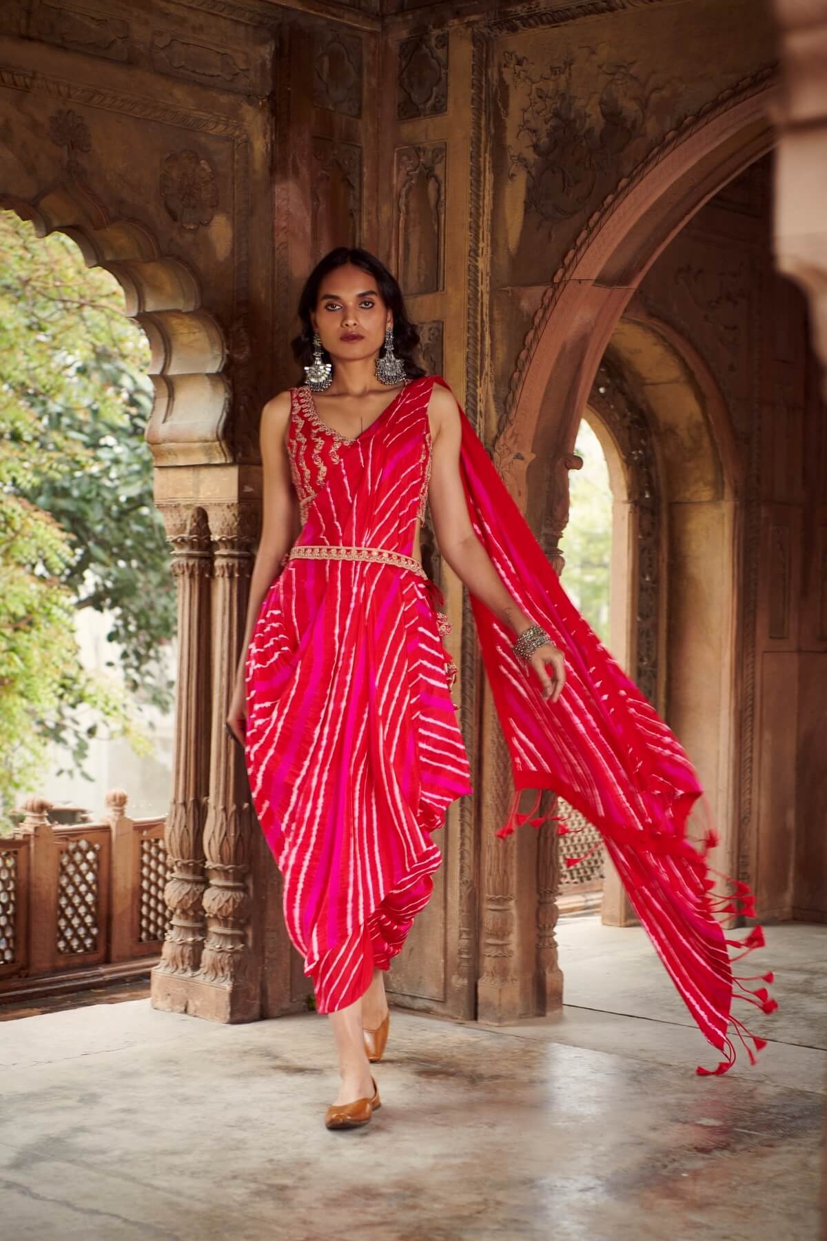 Sarang Leheriya Drape Saree With A Belt