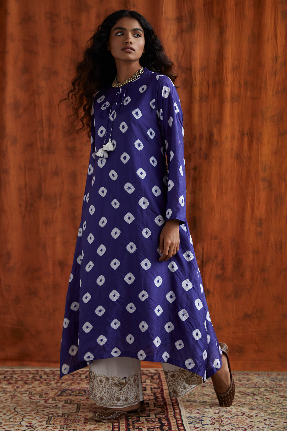 Shibori kurta with peacock farshi pants