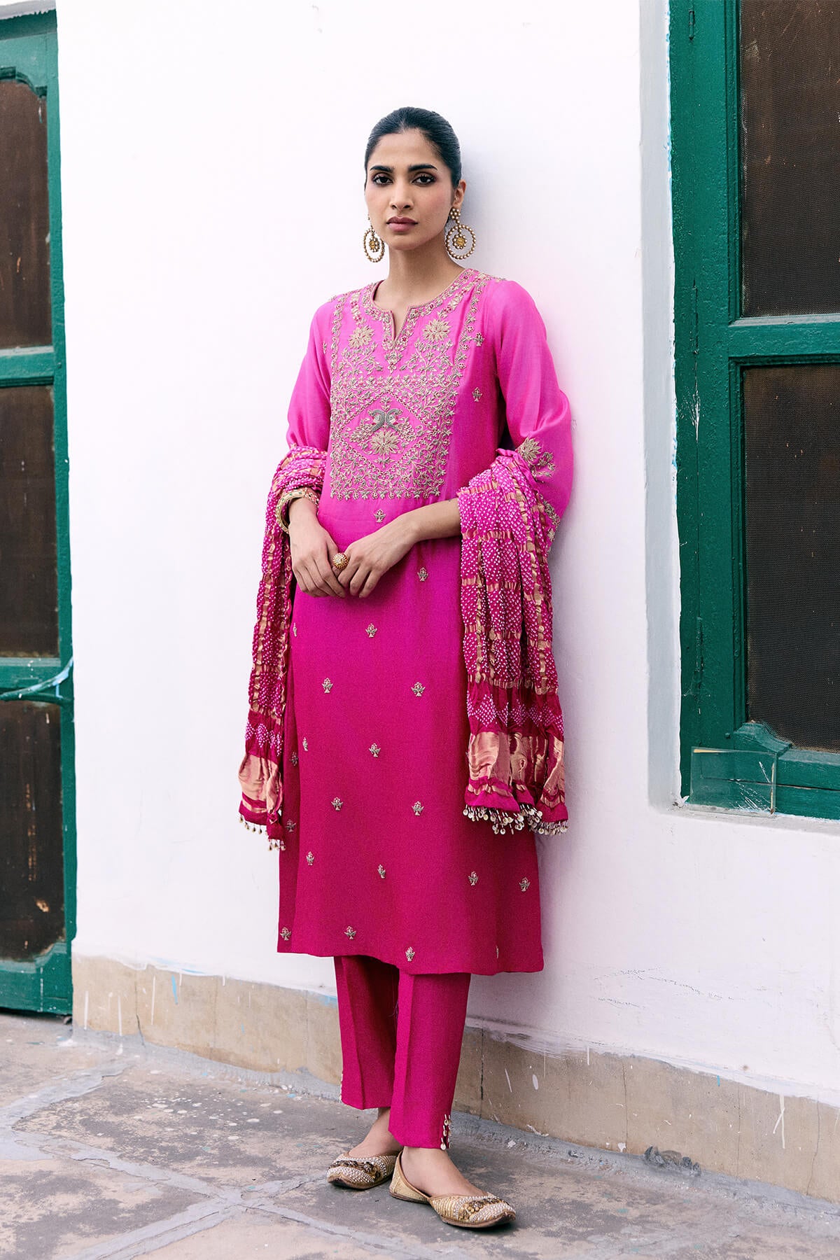 Gulbahar Lotus and Mor Gharchola Kurta Set