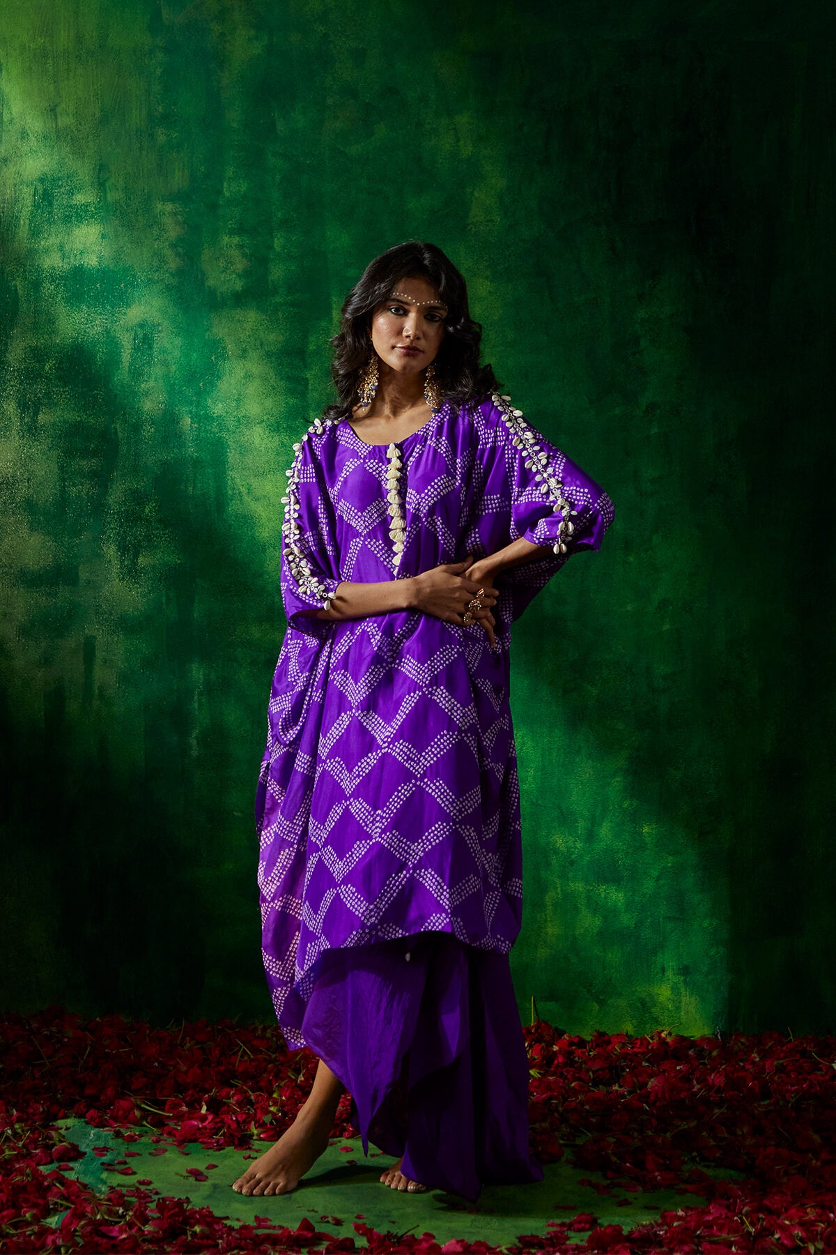 Bandhni Kaftan with drape skirt