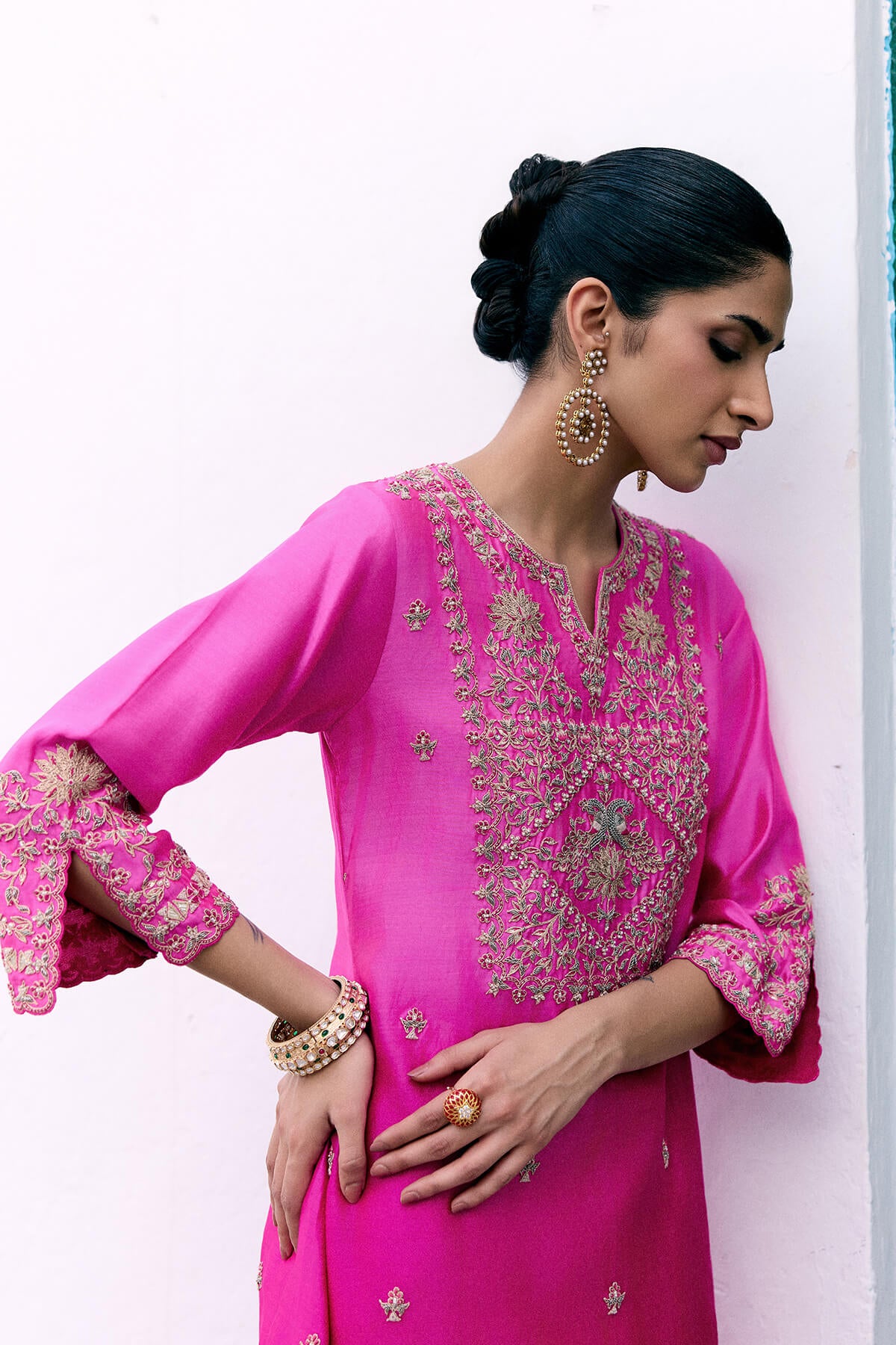 Gulbahar Lotus and Mor Gharchola Kurta Set