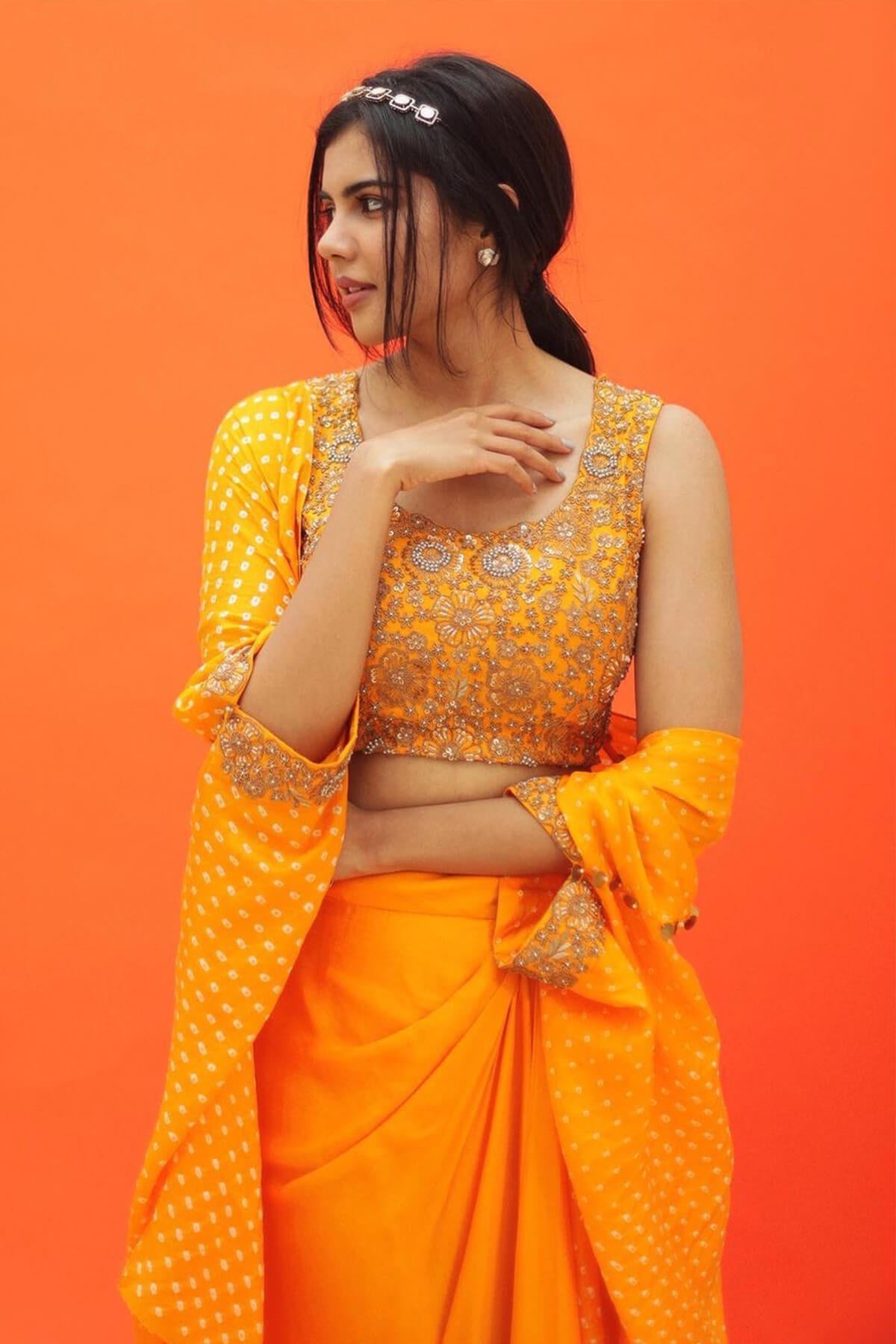 Bandhani Cape Set With Heavily Embroidered Crop Top