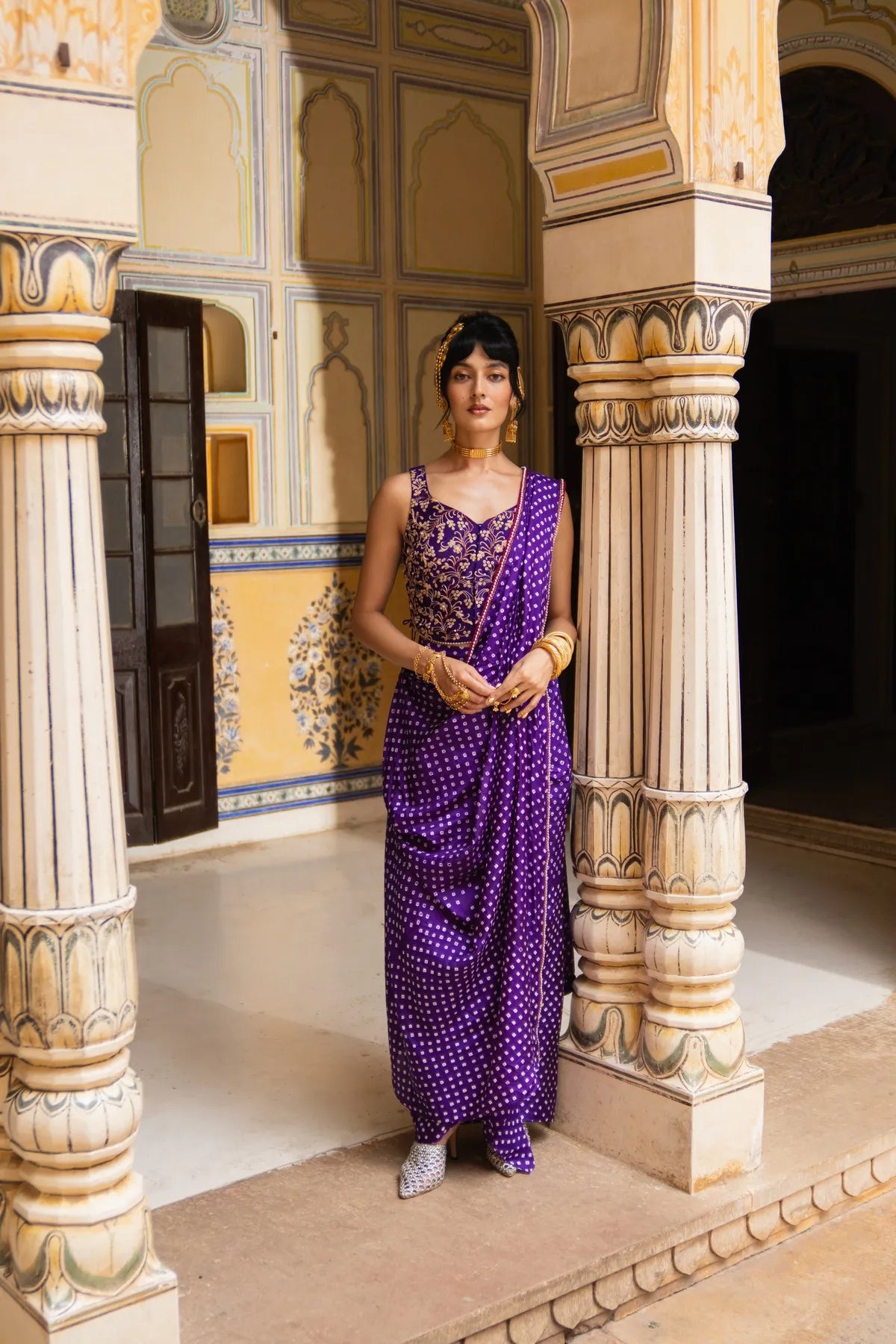 Corset bandhni saree