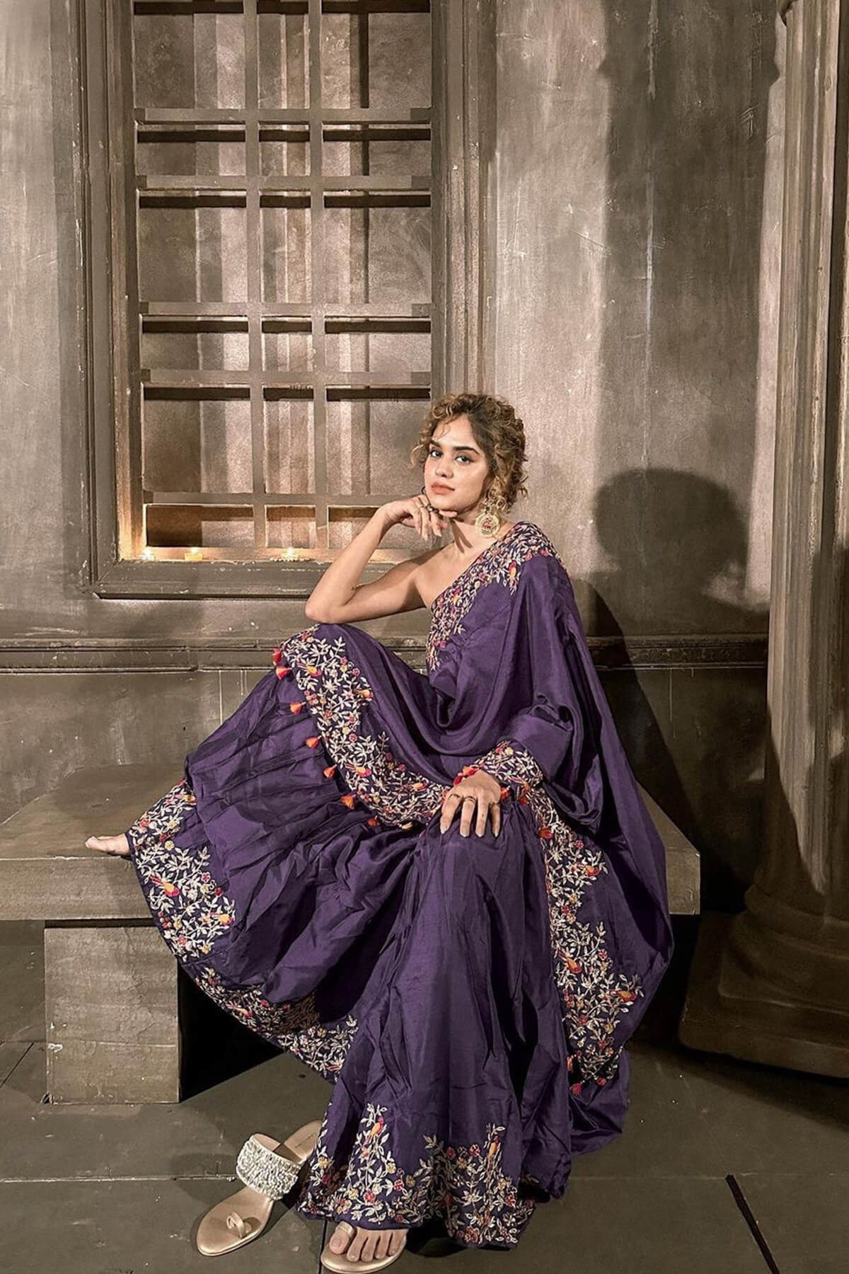 Embroidered One Shoulder Tunic With A Sharara