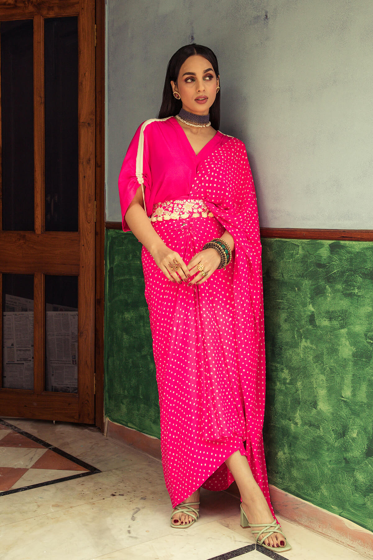 Hot Pink Bandhni drape saree