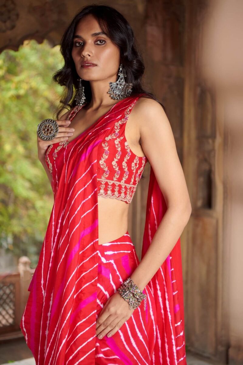 Rajasthani Saree Georgette Fabric Leheriya Printed Border Traditional Wear  Saree | eBay
