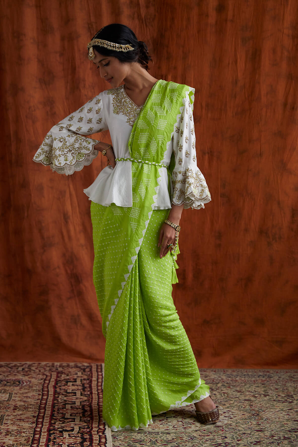Bandhni saree with peplum blouse