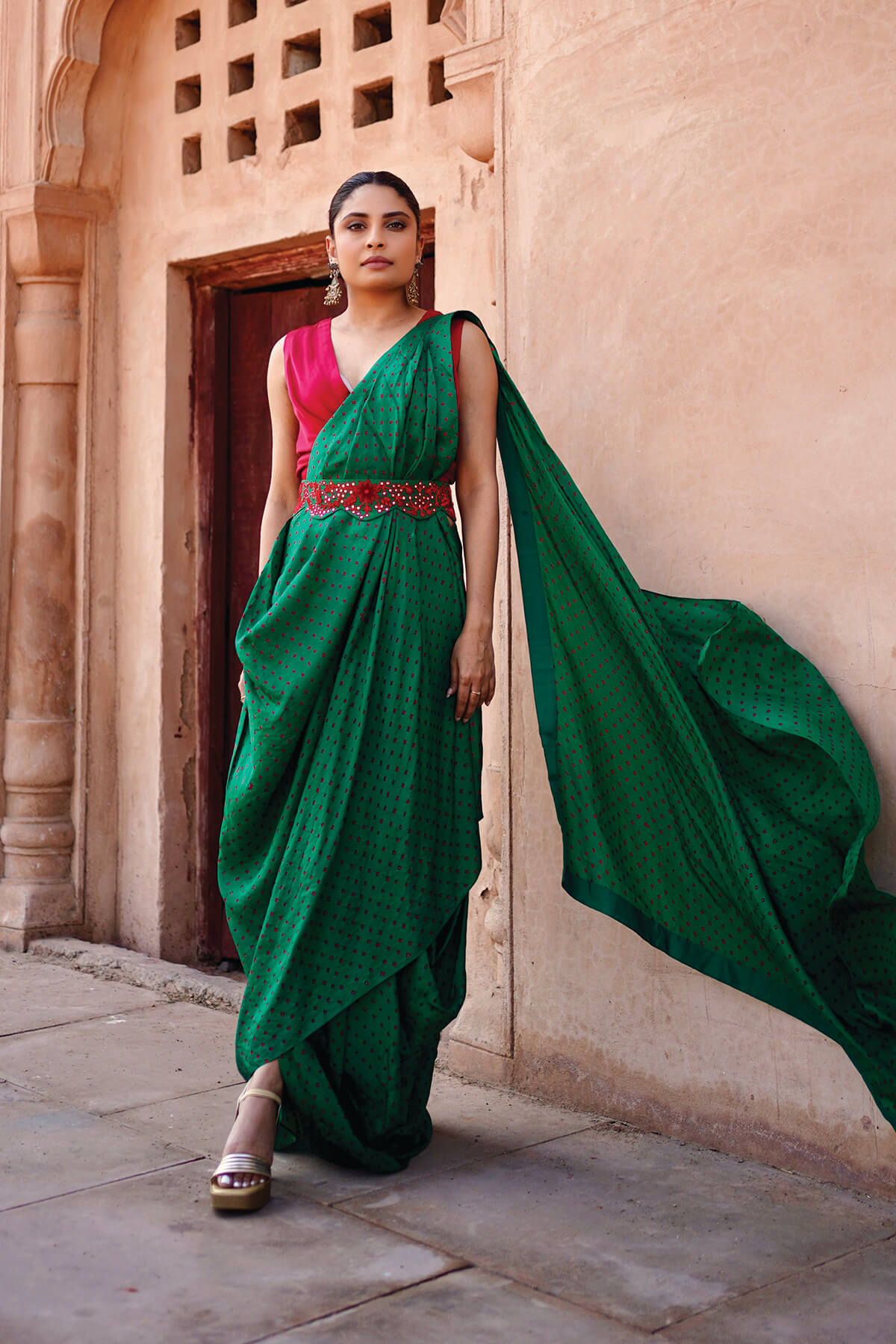 Buy Green Saree-silk Stripes Round Silk Draped Dhoti Saree Set For Women by  Tarun Tahiliani Online at Aza Fashions.